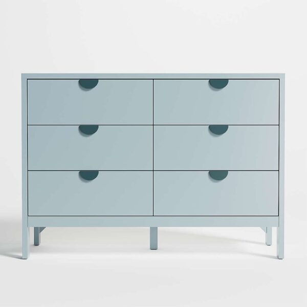 Blue Wood Wide 6-Drawer Kids Dresser