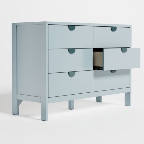 Blue Wood Wide 6-Drawer Kids Dresser